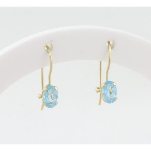 Unbranded Jewelry - 14k Yellow Gold Natural Swiss Blue Topaz Earrings Dangle Drop 5/8" x 1/8"